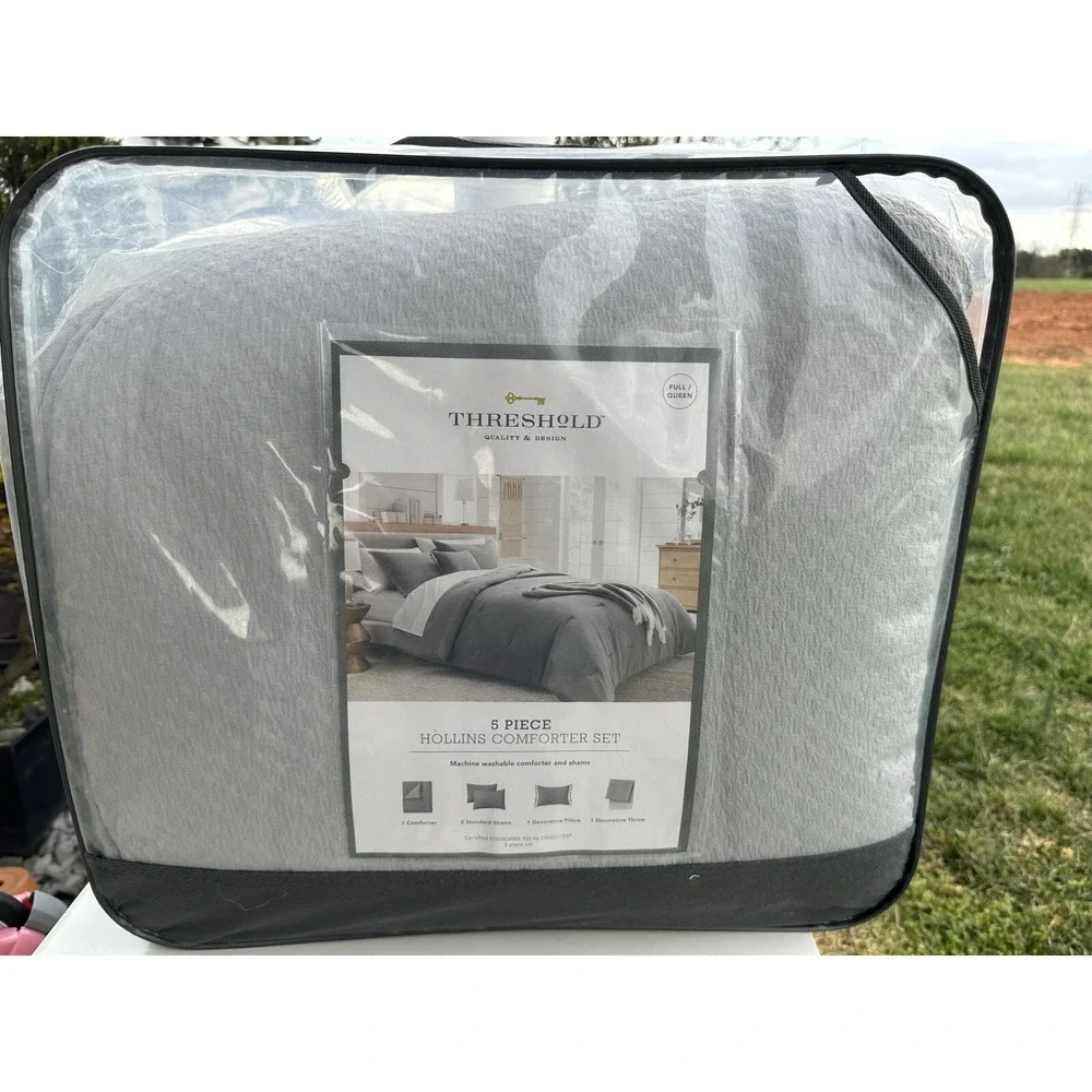 NEW Threshold Full / Queen 5pc Hollins Solid Comforter Set Gray‎